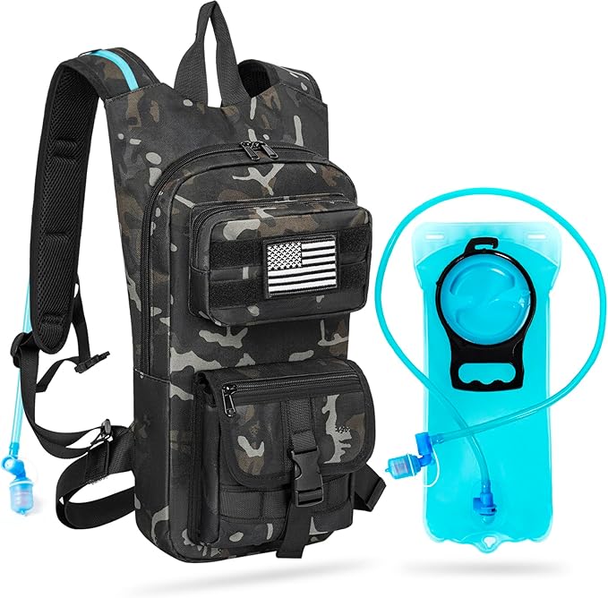 Hydration Backpack, Tactical Molle Water with 2L TPU Water Bladder, for Men Women Lightweight Water Backpack, Hydration Pack for Hiking, Biking, Climbing and Hunting