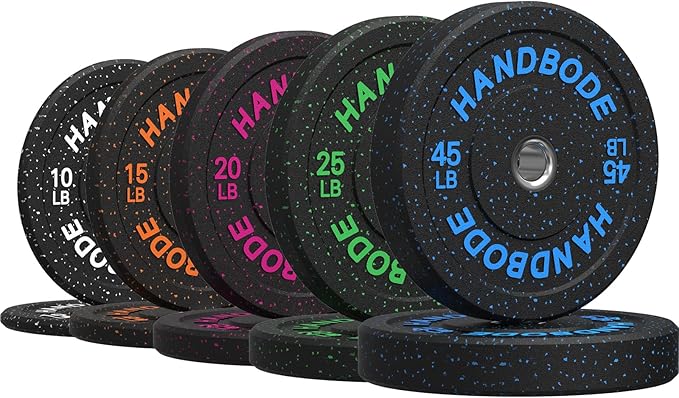Colored Bumper Weight Plates Olympic Weight Plate Set 2-Inch, 10/15/20/25/35/45/55 lb Barbell Weight Plates Set for Home Gym, Rubber Strength Training Weights Plates for Weight Lifting