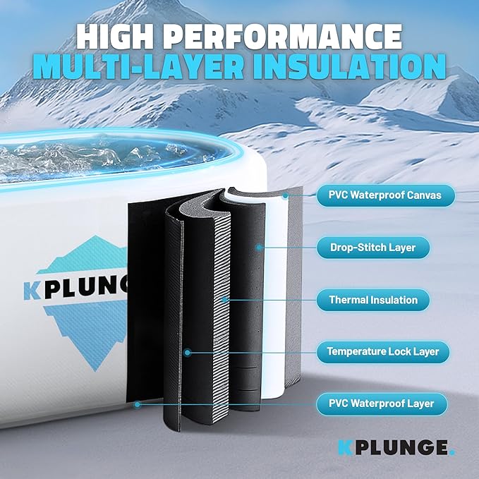 Kodiak 59" 1-Person Inflatable Cold Plunge Ice Bath Tub or Hot Tub with PVC Insulated Lid, Hand Pump, Repair Kit, 110-Gallon Capacity – Chiller Compatible Indoor/Outdoor Tub – Gray