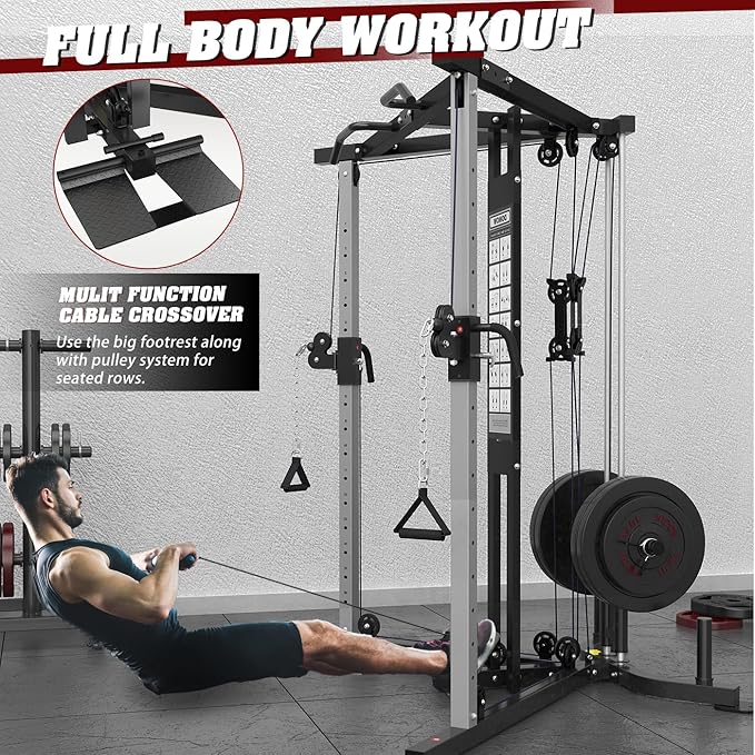 DONOW Cable Crossover Machine, Cable Fly Machine Home Gym System Workout Station with Dual Pulley System Pull-Up Bar Cable Bar and LAT Pull Down System