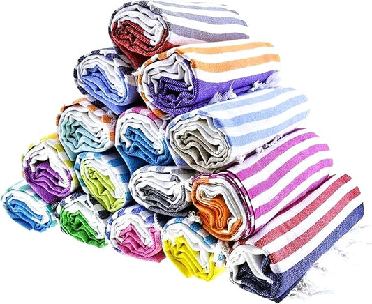 HAVLULAND Turkish Beach Towel Set of 6 - Sand Free - 100% Organic Oversized Turkish Towel - Quick Dry Towels for Beach, Picnic, Blanket or Bath Towel - Lightweight Towels for Travel, Camping & Pool