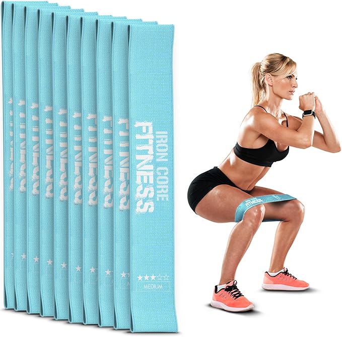 Fabric Mini Resistance Bands Sets for Trainers, Bootcamp, Gym for Men and Women in Fun Colors - Ebook, Videos and Workout Chart Included by Iron Core Fitness