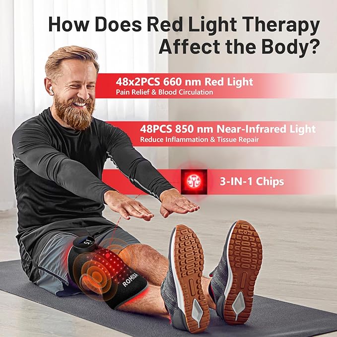 Red Light Therapy Knee Brace&Vibration Knee Massage for Pain Relief, 660nm&850nm Rechargeable Near Infrared Light Therapy Device for Knee/Elbow/Shoulder Faster Recovery for Cordless Use