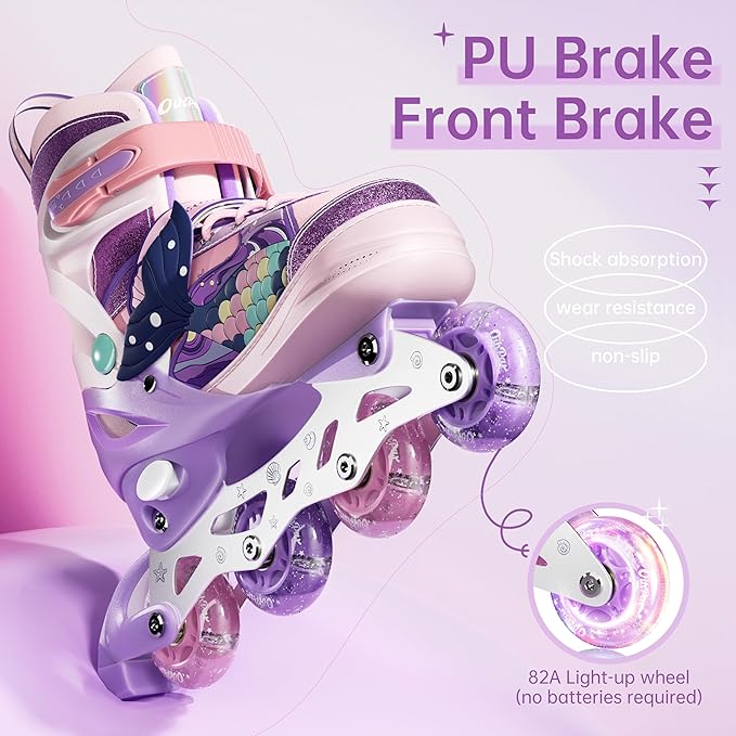 Children's Adjustable Inline Skates with 4-Size Adjustable Fit, Inline Skates with Triple Safety Straps & LED Light Wheels Perfect for Beginners,Ideal Gift for Boys & Girls