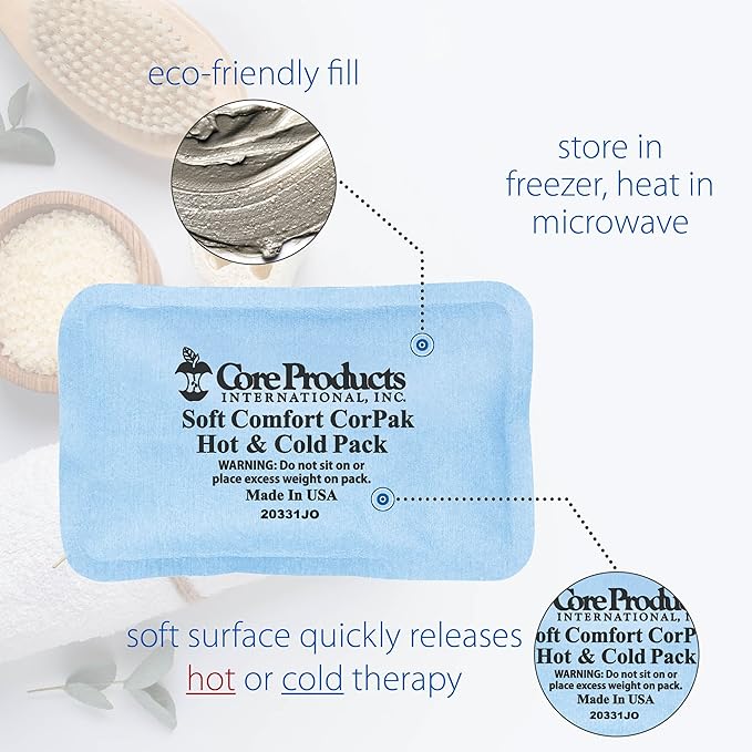 Core Products Soft Comfort CorPak – Reusable Hot & Cold Therapy Pack, Ice Pack for Injuries, No-Frost Compress for Muscle, Back & Joint Pain Relief – 3" x 5", Made in USA