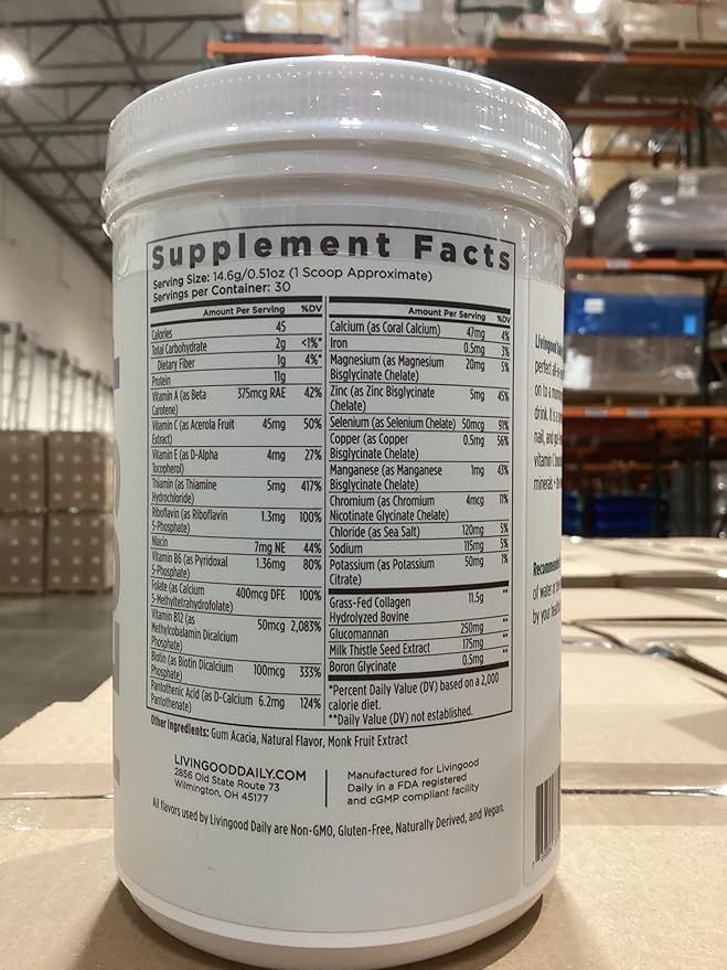 Livingood Daily Collagen Powder for Women and Men, Vanilla, Grass Fed Protein, Hydrolyzed Collagen Peptides with Vitamin C & Multi Vitamins for Hair, Skin, Nail & Gut Health, Gluten Free, 30 Servings