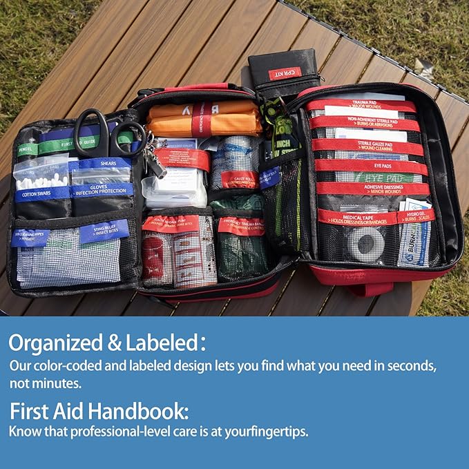 Comprehensive First Aid Kit, Premium Emergency Trauma Kits with Shoulder Strap for Car Camping Gear, Labelled Compartments Survival Kit, Home Essentials, Outdoor Emergency Medical Supplies -324 Piece