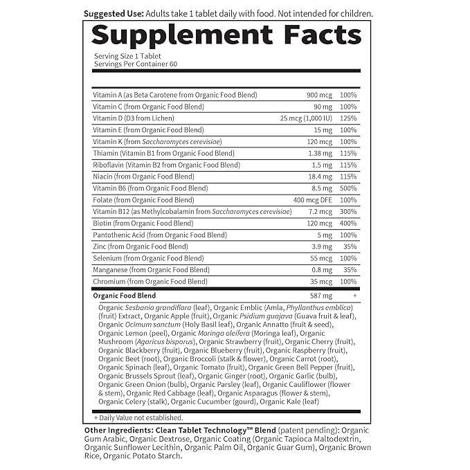 Garden of Life Once Daily Whole Food Multivitamin for Men, Organic Mens Vitamins & Minerals, Vitamin C, Zinc, Vegan, for Health & Well-Being, 60 Tablets