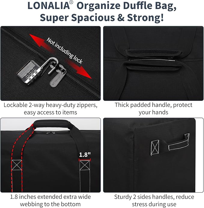 48 Inch Duffle Bag for Travel Camping - 165L Extra Large Heavy Duty Duffel Bag, Sport Equipment Storage Bag with 2 Sides Handles-Black