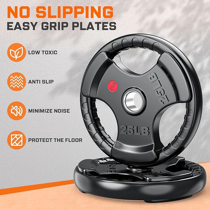 XDDIAS Rubber Weight Plates for Barbell, 2-Inch Olympic Grip Plate for Strength Training, Weightlifting and Bodybuilding in Home & Gym, Solid Cast Iron Weight Plates Pair and Sets