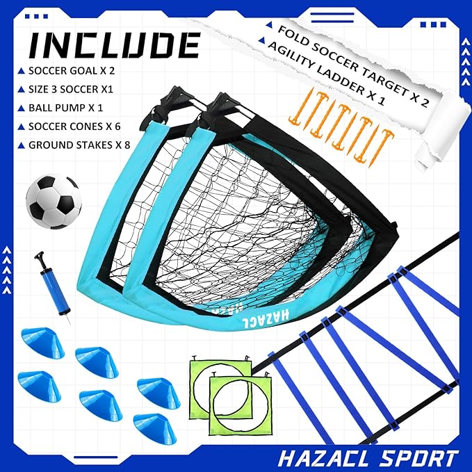 Kids Soccer Goal for Backyard, 6x4 9x5 FT Portable Soccer Nets Pop Up with Ball, Agility Ladder, Cones, Target & Carry Bag for Toddler Youth Outdoor Indoor Training Practice Sports Games Play