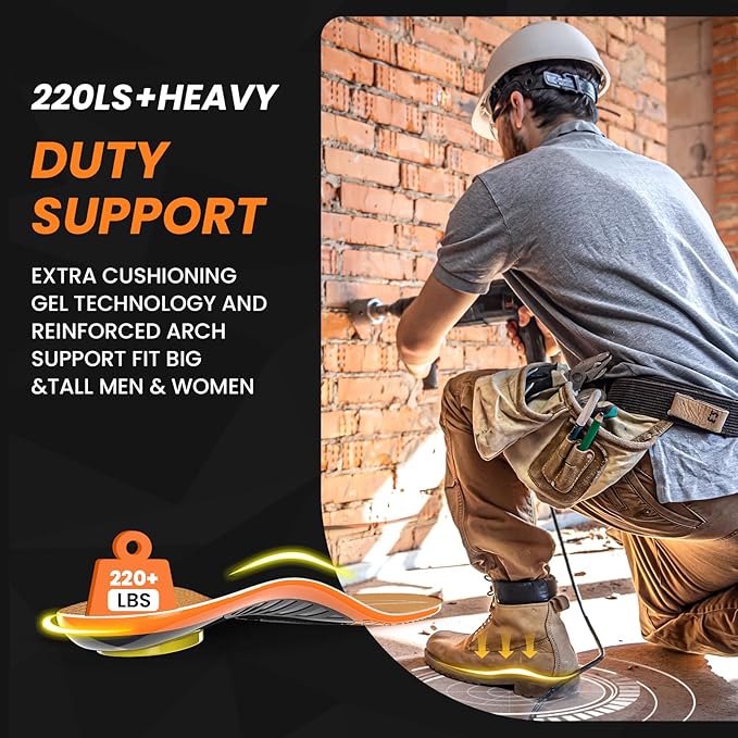 Bukihome Work Boot Insoles for Construction & Standing All Day - Heavy Duty Orthotic Shoe Inserts with Shock Absorption, Arch Support & Fatigue Reduction Durable Support Fits Work Boots -XL