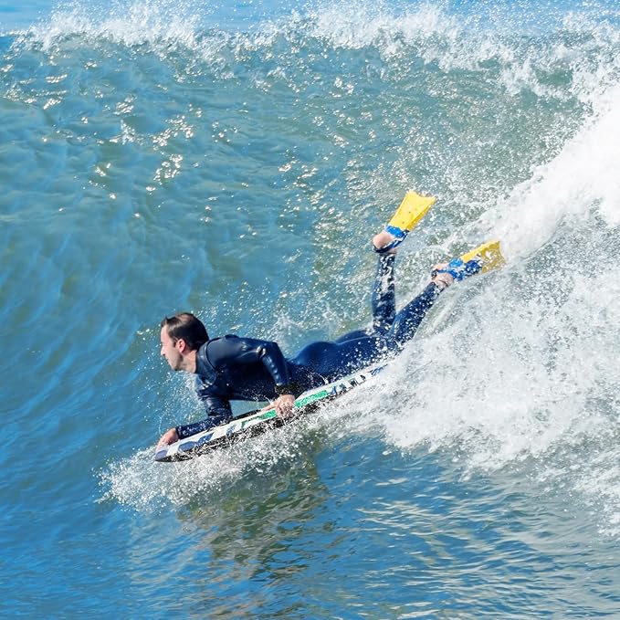 Goplus 41''/37''/33'' Lightweight Body Board for Beach, Surf Board with EPS Core, XPE Deck, HDPE Slick Bottom, Wrist Leash, Bodyboard for Kids Adults Surfing