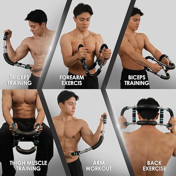 Twister Arm Exerciser, 40-130lbs Adjustable Power Twister Bar with 2 Springs & Training Poster, Upper Body Home Workout Equipment for Men & Women, Detachable Chest Exerciser