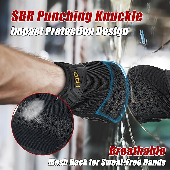 HANDLANDY Mens Work Gloves Touch screen, Utility Mechanic Gloves, Flexible Breathable Fit- Padded Knuckles & Palm