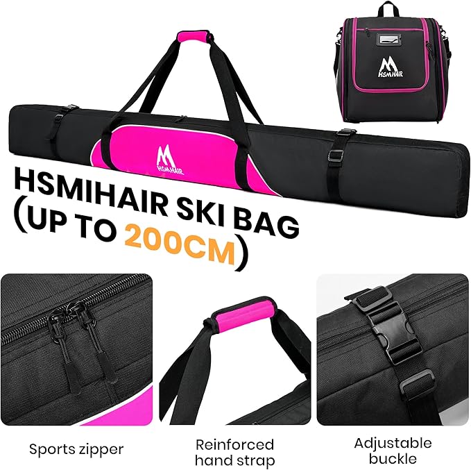 Ski Bag and Ski Boot Bag Combo-Padding Skis Bag for Air Travel,Water Proof Ski Boot Bag Fits for Skis Up to 200 CM and Boots Up To Size US13,Adults Ski Travel Bag