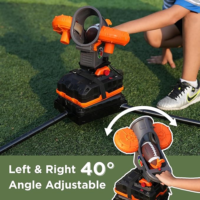 Furlihong 389BH Football Machine for Kids & Teens, Automatic & Manual Thrower, 3 Adjustable Angles, Left-Right Oscillation, Ideal for Catch & Pass Drills