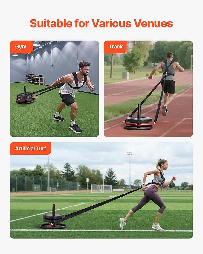 VEVOR Weight Sled, Steel Power Sled, Fitness Strength Training Sleds for Athletic Exercise Speed Improvement, Workout Fitness Equipment with Harness, Compatible with 2 in Weight Plate, Orange & Black