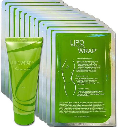 Tummy Body Wrap with Guarana, Green Tea, Seaweed Wraps Works for Stomach, Belly, Legs, Arms Abdomen (13 Piece Set)