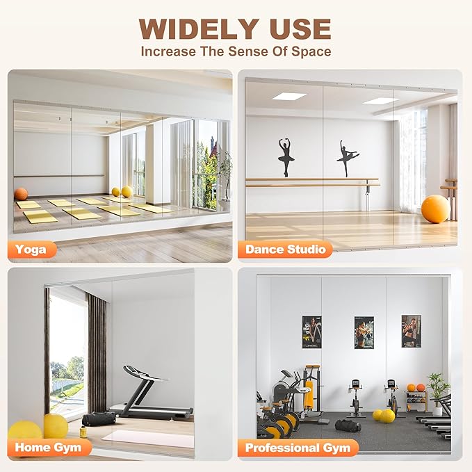 Hasipu Home Gym Mirror 83" L x 39" W - 2PCS Large Full Body Mirror for Yoga, Wall-Mounted Mirrors for Fitness, Garage, Dance Studio, 0.16in Tempered Glass Frameless