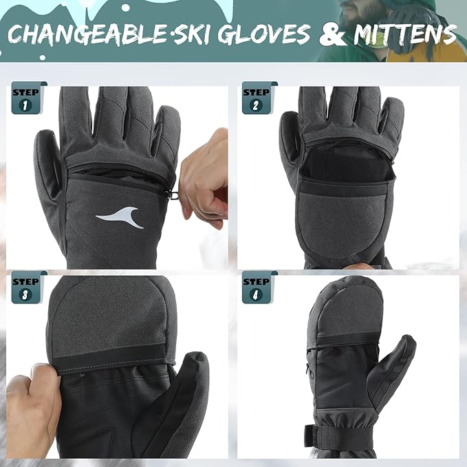 Achiou Ski Gloves,Winter Cold Weather Gloves for Men Women,Waterproof Touchscreen Snow Mittens