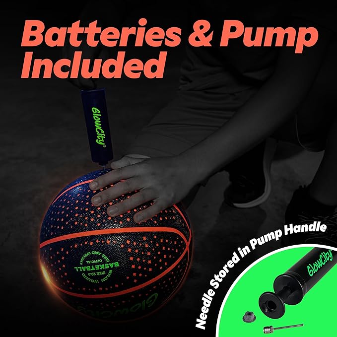 GlowCity Glow in The Dark Basketball for Teen Boy - Glowing Red Basket Ball, Light Up LED Toy for Night Ball Games - Sports Stuff & Gadgets for Kids Age 8 Years Old and Up. Great Gift for Boys & Girls
