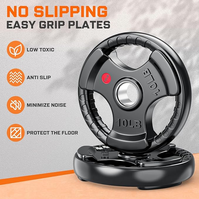 XDDIAS Rubber Weight Plates for Barbell, 2-Inch Olympic Grip Plate for Strength Training, Weightlifting and Bodybuilding in Home & Gym, Solid Cast Iron Weight Plates Pair and Sets