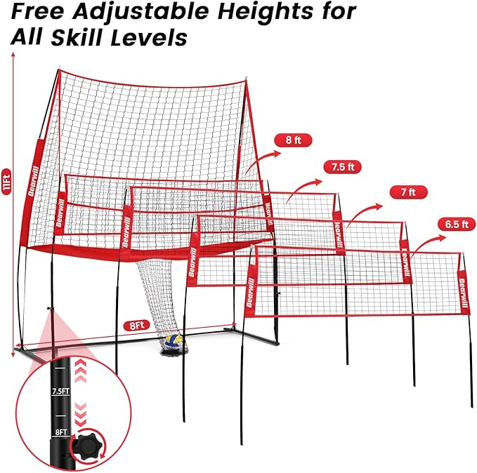 Volleyball Training Equipment, Volleyball Practice Net System Update Freely Adjustable, Portable Volleyball Net for Backyard Indoor Outdoor Hitting Serving Passing Practice