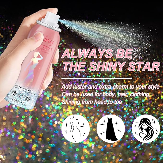 Hair and Body Glitter Spray, 60ml Glint-Rainbow Glitter Hairspray Dry Powder Makeup for Clothes, Festival Rave Prom Loose Sparkle Powder,Holographic Ultra Fine Glitters for Crafts (Glint-Rainbow)