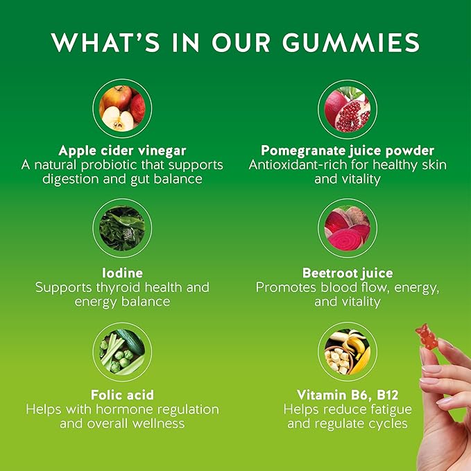 Apple Cider Vinegar Gummy Bears - Metabolism Booster Complex with Vitamin B6, B12, Iodine, Folic Acid - Well-Being & detoxification - Vegan - Balanced Gut (30 Gummies)