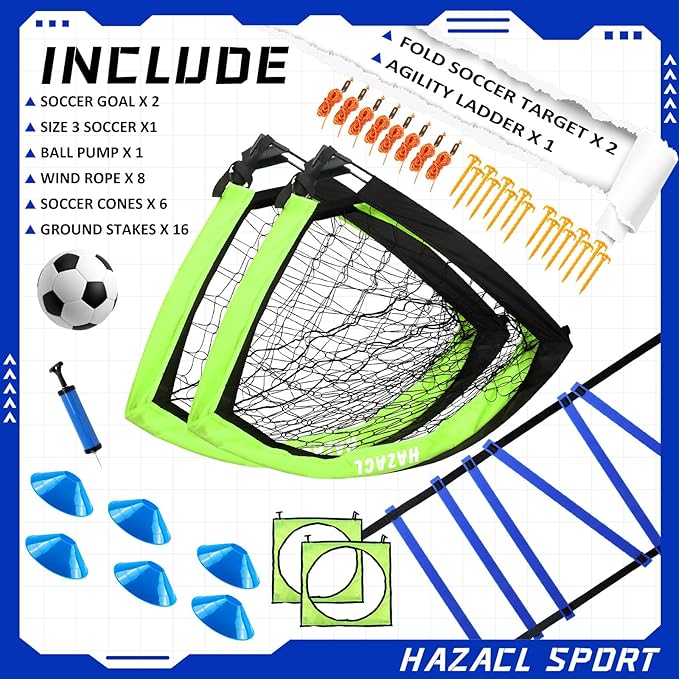 Kids Soccer Goal for Backyard, 6x4 9x5 FT Portable Soccer Nets Pop Up with Ball, Agility Ladder, Cones, Target & Carry Bag for Toddler Youth Outdoor Indoor Training Practice Sports Games Play