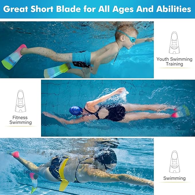 Gintenco Swim Fins, Kids Swim Training Fins for Lap Swimming, Travel Size Flippers with Mesh Bag, Silicone Swimming Fins for Kids Teens Adults Women Men