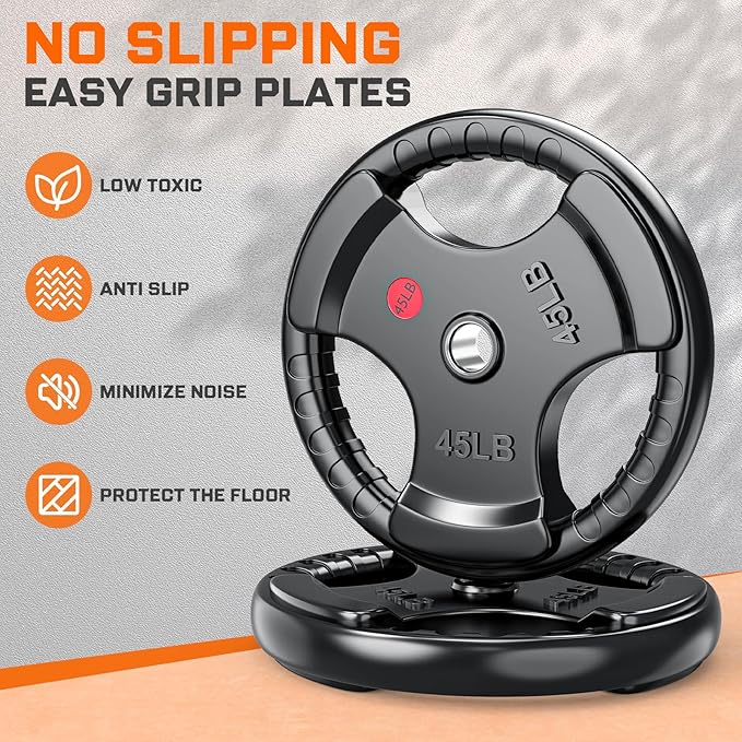 XDDIAS Rubber Weight Plates for Barbell, 2-Inch Olympic Grip Plate for Strength Training, Weightlifting and Bodybuilding in Home & Gym, Solid Cast Iron Weight Plates Pair and Sets