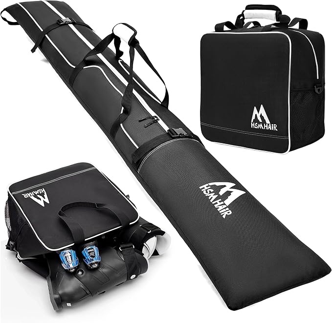 Ski Bag and Boot Bag Combo,Padded Ski Bag Set for Air Travel,Snow Ski Bags for Adults,Water- resistant Ski Boot Bag Fits for Skis Up to 200 CM and Boots Up To Size US13