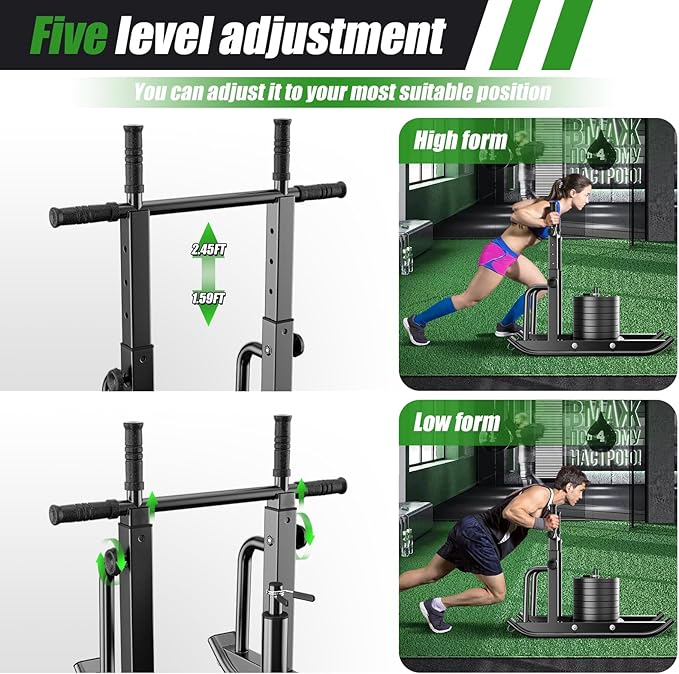 Weight Sled Adjustable Height - Weight Training Pull Sled Gym Equipment for Fitness Strength & Speed Training