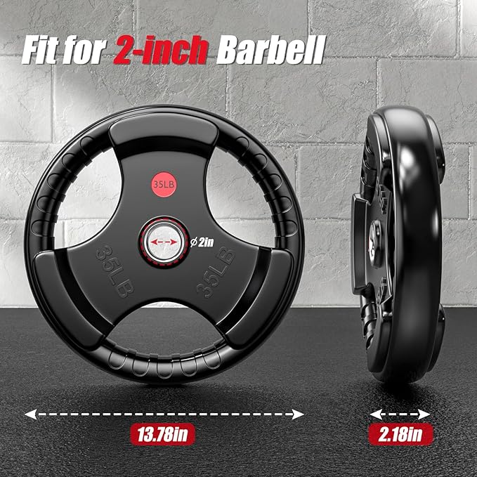 GIKPAL 2-inch Rubber Olympic Grip Weight Plates for Strength Training, Weightlifting in Home & Gym, Barbell Weights Plates Set (2.5/5/10/25/35/45 LB)