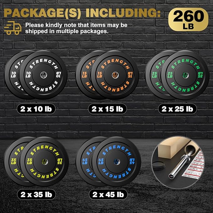 Olympic Rubber Bumper Weight Set - 2 Inch Barbell Plates for Home Gym Strength Training