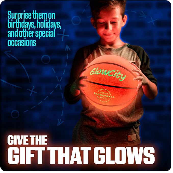 GlowCity Glow in The Dark Basketball for Teen Boy - Glowing Red Basket Ball, Light Up LED Toy for Night Ball Games - Sports Stuff & Gadgets for Kids Age 8 Years Old and Up. Great Gift for Boys & Girls