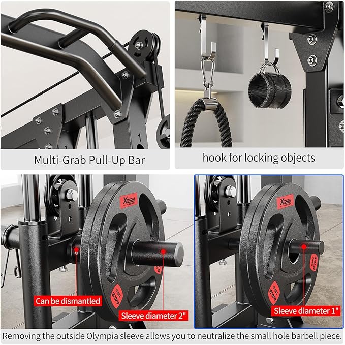 Smith Machine with Cable Crossover System, Multi-Function Power Cage Squat Rack for Home Gym, Power Rack and Packages Weight Sets.