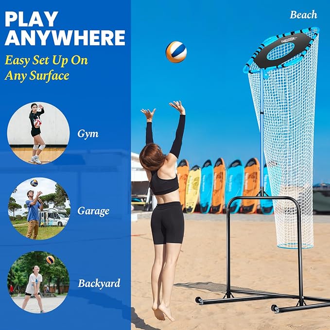 Volleyball Setter Training Net，Height & Angle Adjustable Volley Ball Training Equipment with Steel Frame，Stable Base for Indoor and Outdoor，Volleyball Spike Trainer for Setting,Serving,Spiking