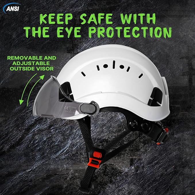 AOLAMEGS Construction Safety Hard Hat - ANSI Z89.1 Approved Safety Helmet with Visor & 50pcs Hard Hat Stickers Sliding Vented Hardhat for Men Women Adults Industrial Workwear Outdoor (Smoke Visor)