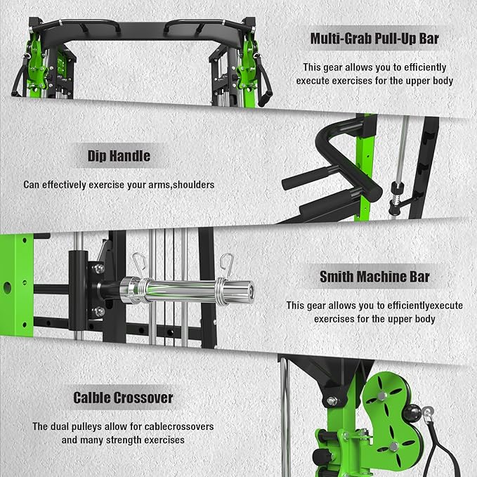Smith Machine,2200 LBS Squat Rack for Home Gym with Dual Pulley System,Multifunctional Power Rack Cage for Strength Training with More Attachments