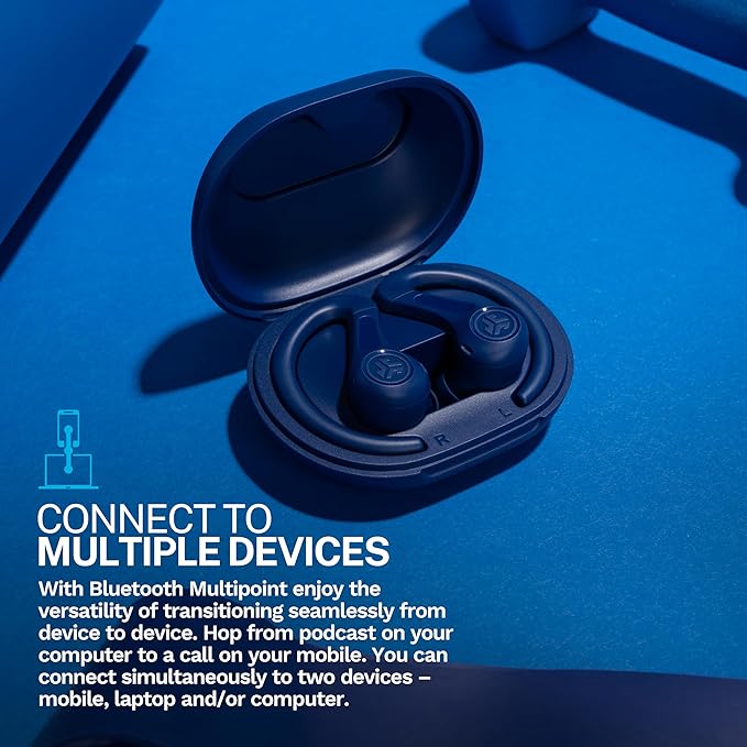 JLab JBuds Sport ANC 4 True Wireless Bluetooth Earbuds + Charging Case, Cobalt Blue, Swipe + Touch Controls, Hybrid Active Noise Cancelation, Multipoint Connect, Customized Settings App