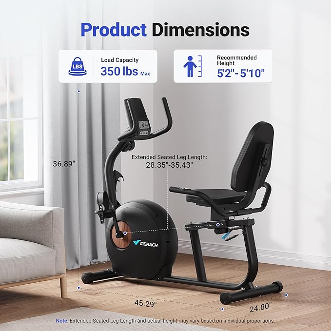 MERACH Recumbent Exercise Bike for Home with Smart Bluetooth and Exclusive App Connectivity, LCD, Heart Rate Handle, Magnetic Recumbent Bikes S08/S23