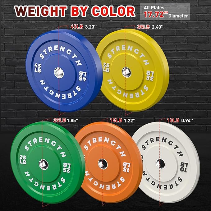 Premium Color-Coded Rubber Bumper Plates Set - 2 Inch Olympic Weight Plates for Home Gym Cross and Strength Training