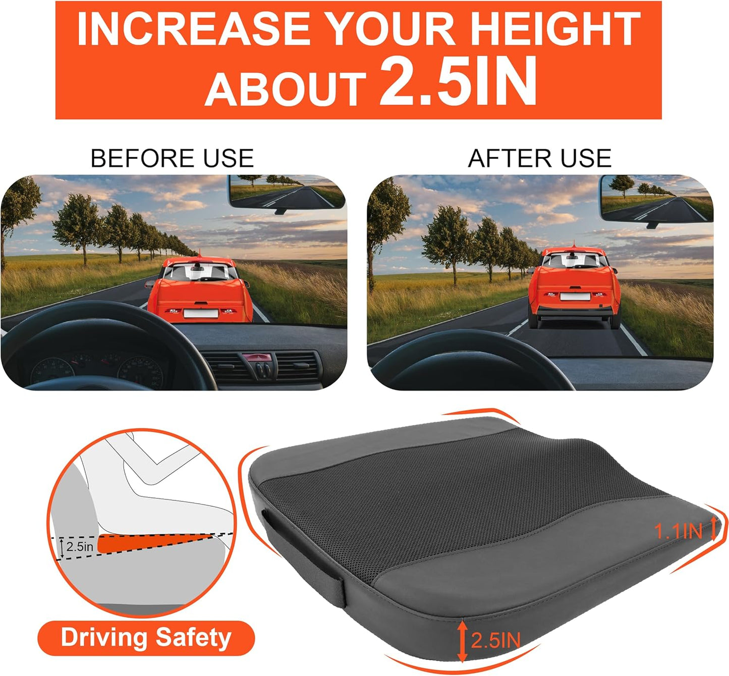 Car Seat Cushion, Comfort Memory Foam Car Cushions for Driving - Sciatica & Lower Back Pain Relief, Driver Seat Pillow for Auto, Office Chair, Wheelchair - Obsidian Speck Black