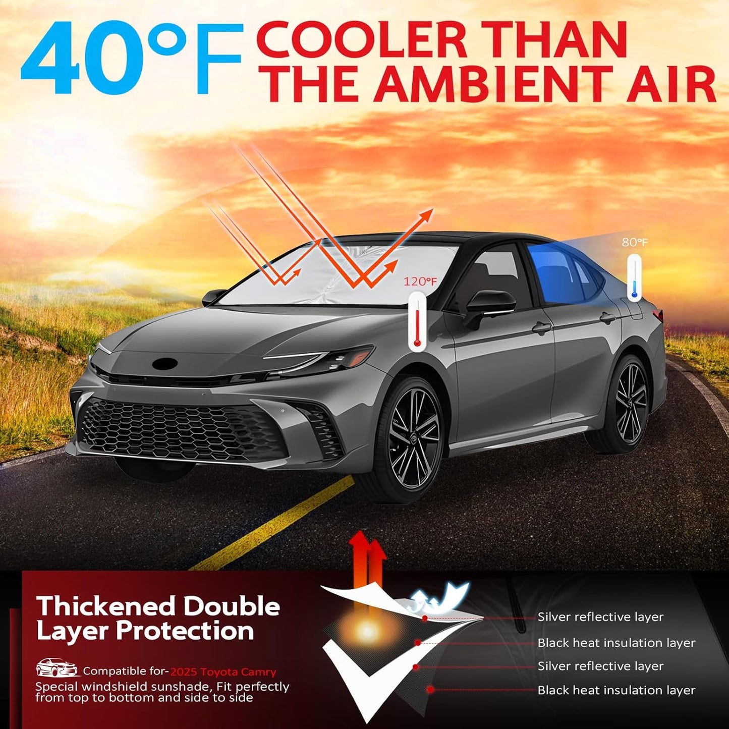 KAYZT Windshield Sun Shade for 2025 2026 Toyota Camry LE XLE Hybrid SE XSE Foldable Sunshade Front Window Custom Fit Car Accessories