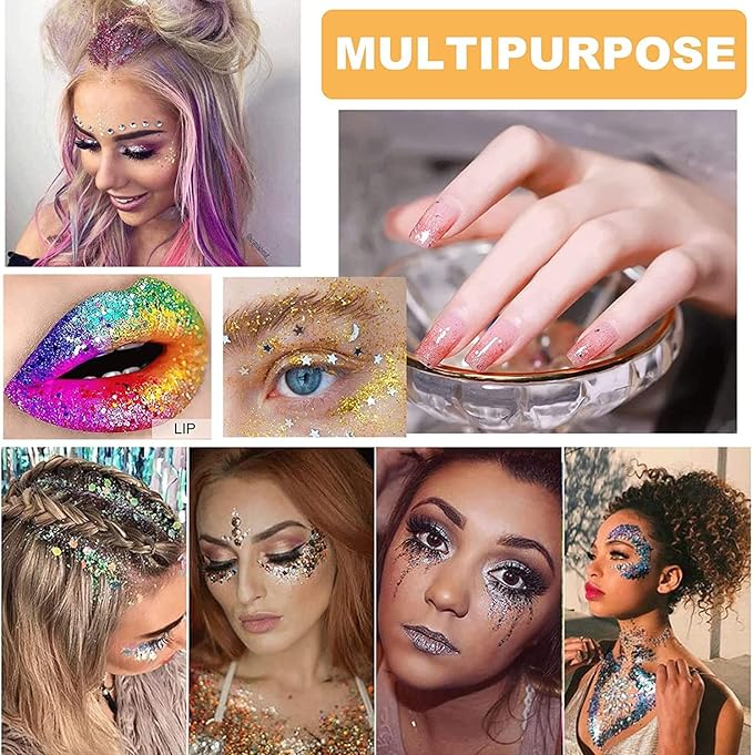 MAEPEOR Chunky Face Body Glitter Gel 19 Colors Mermaid Sequins Holographic Body Glitter Gel Long-Lasting Festival Makeup Glitter Paint for Face Body Hair Nails (30g, 01 Silver)