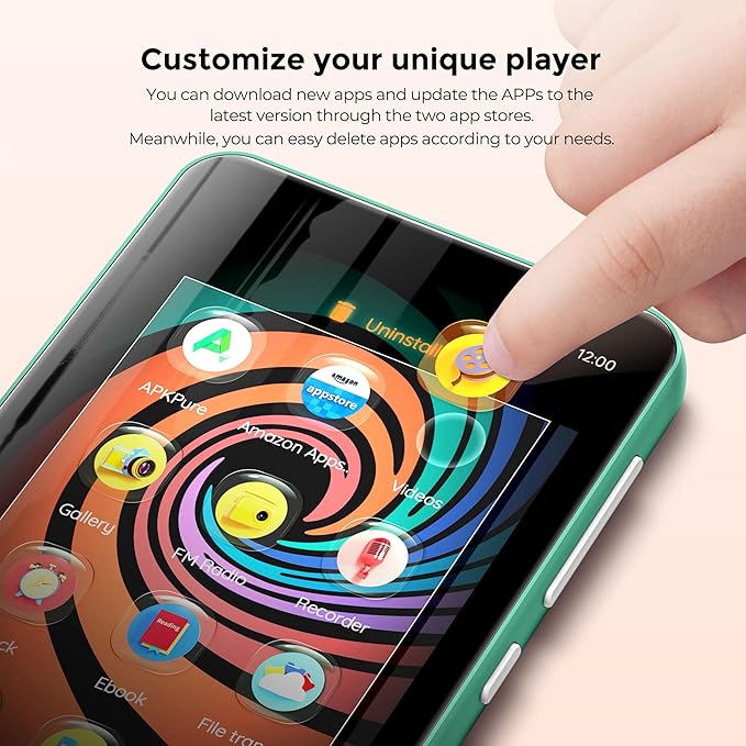 160GB MP3 Player with Bluetooth and WiFi, innioasis Music Player with Spotify,Pandora,Amazon Music,4" Touch Screen Android MP4 MP3 Player for Kids with Libby,Audible,Spotify Kids (White+ Green)