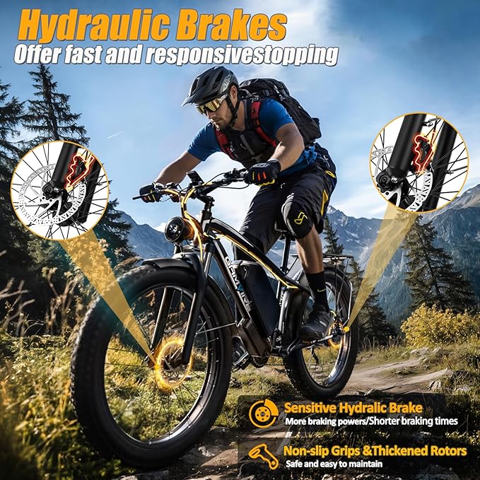 Ebike for Adults Electric, 52V 19.2Ah/32Ah, Peak 2000W/2500W E-Bike, 36/40MPH, 70 Miles/100Miles Long Range, Hydraulic Disc Brake, Off Road Snow Mountain E-Bike, 24"/26" Fat Tire Fast Electric Bicycle